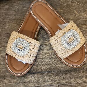 INC International Concepts Tan Woven Sandals with Crystal Accents
